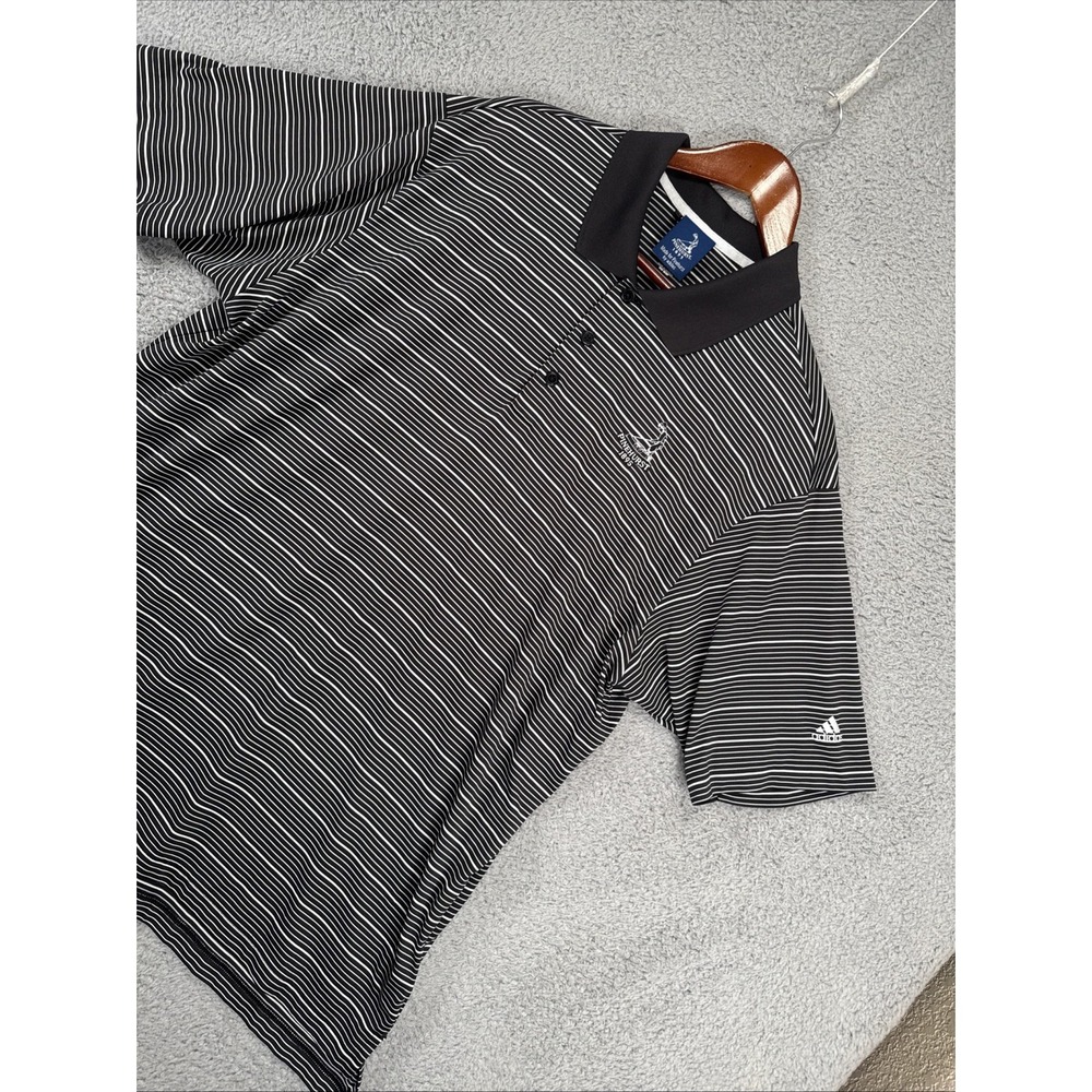 Pinehurst By Adidas‎ Golf Polo Shirt Mens XL Black/White Striped 1895 Logo